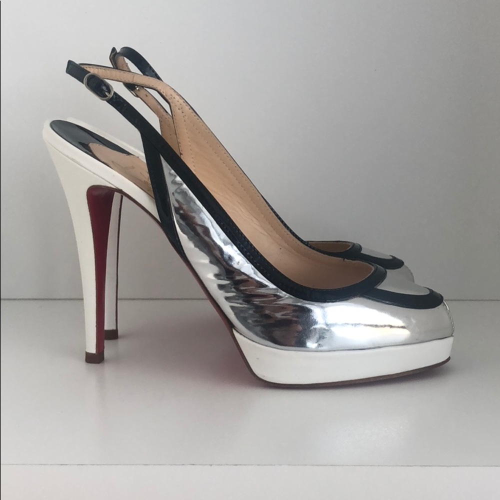 Christian Louboutin White/Silver Foxtrot 120 Pumps - image 1